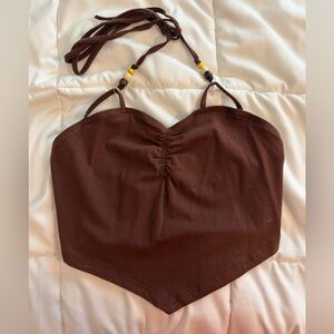 Brown Halter Top with Beaded Straps